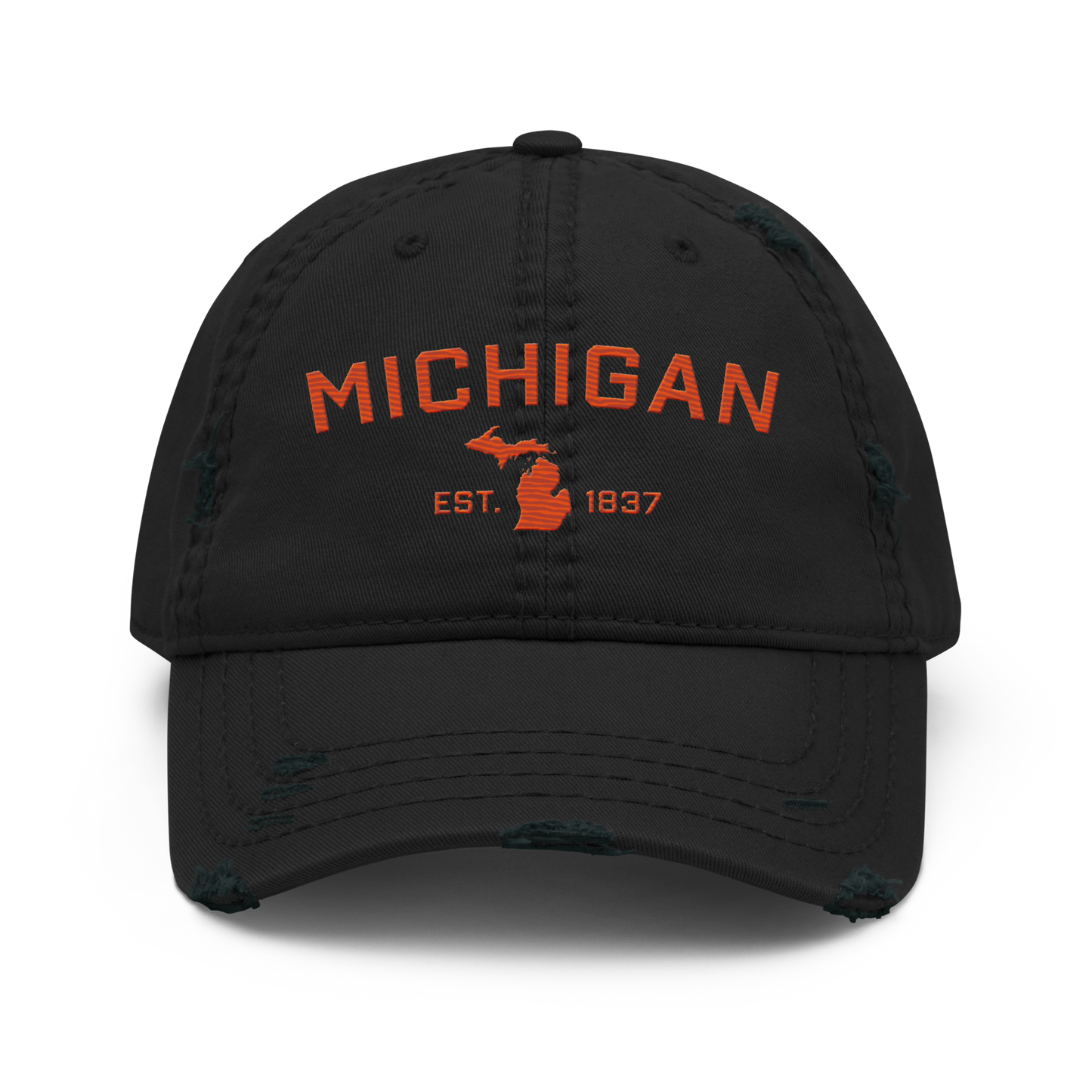 'Michigan EST. 1837' Distressed Dad Hat (Athletic Font) | Maple Leaf Orange