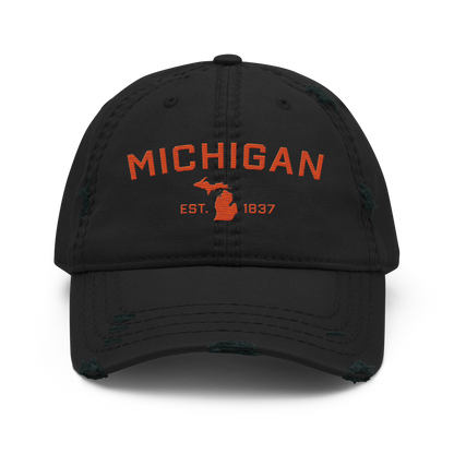 'Michigan EST. 1837' Distressed Dad Hat (Athletic Font) | Maple Leaf Orange