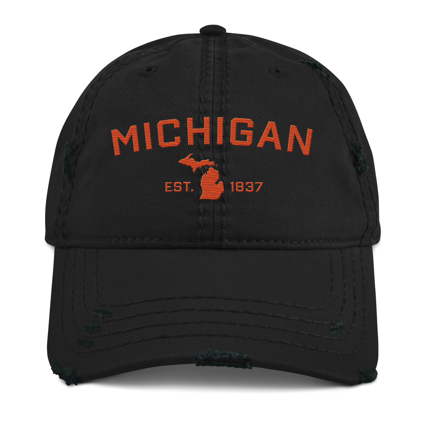 'Michigan EST. 1837' Distressed Dad Hat (Athletic Font) | Maple Leaf Orange