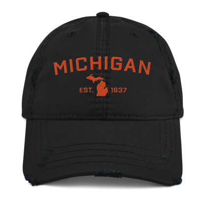 'Michigan EST. 1837' Distressed Dad Hat (Athletic Font) | Maple Leaf Orange