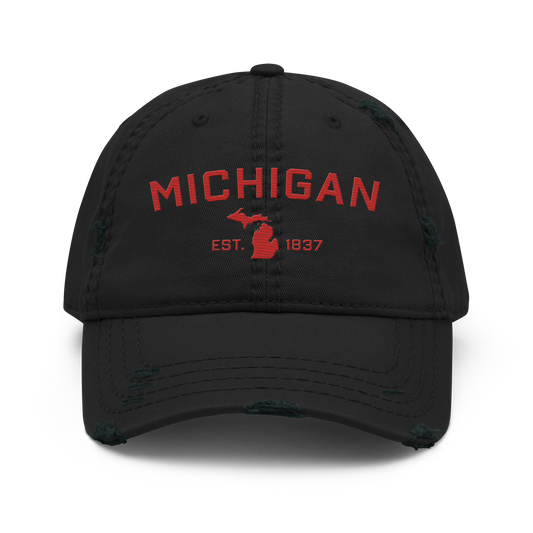 'Michigan EST. 1837' Distressed Dad Hat (Athletic Font) | Aliform Red