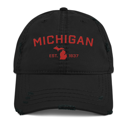 'Michigan EST. 1837' Distressed Dad Hat (Athletic Font) | Aliform Red