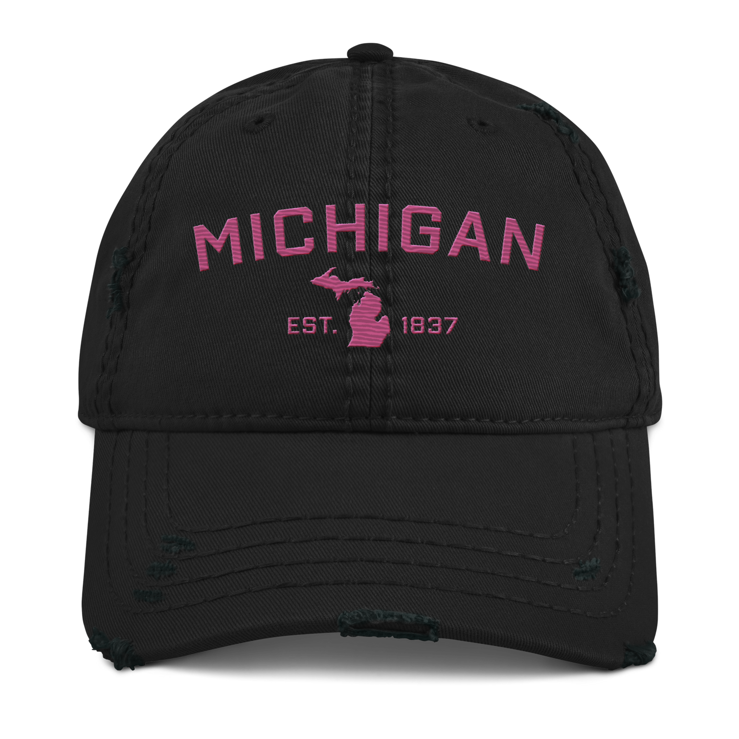 'Michigan EST. 1837' Distressed Dad Hat (Athletic Font) | Apple Blossom Pink