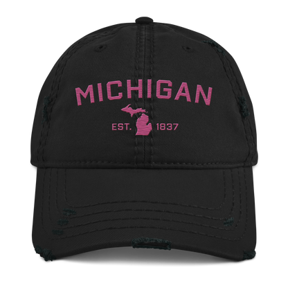 'Michigan EST. 1837' Distressed Dad Hat (Athletic Font) | Apple Blossom Pink