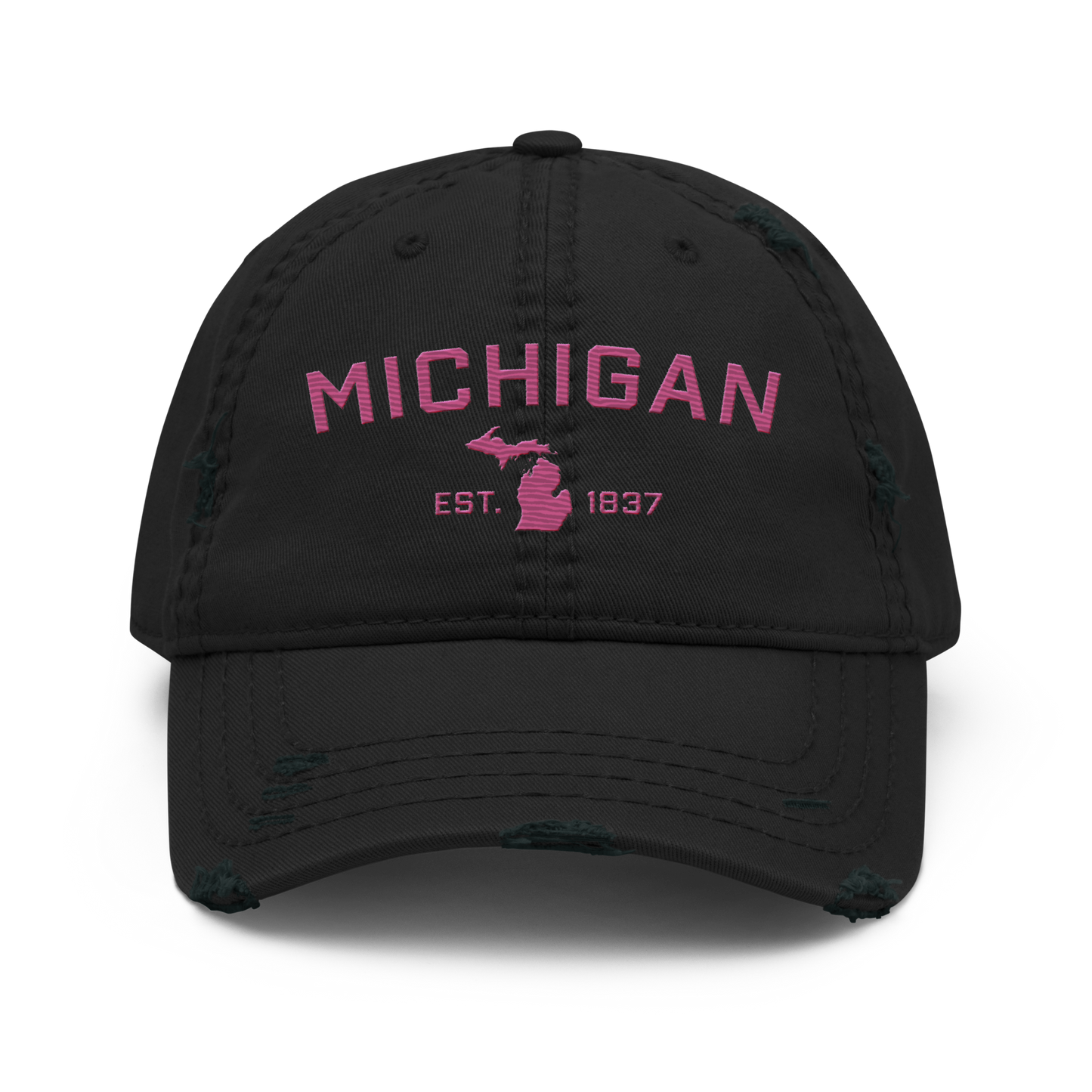 'Michigan EST. 1837' Distressed Dad Hat (Athletic Font) | Apple Blossom Pink