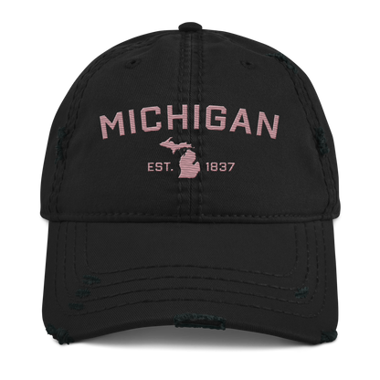 'Michigan EST. 1837' Distressed Dad Hat (Athletic Font) | Cherry Blossom Pink