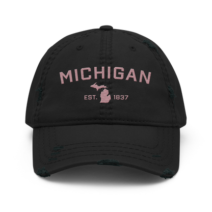 'Michigan EST. 1837' Distressed Dad Hat (Athletic Font) | Cherry Blossom Pink