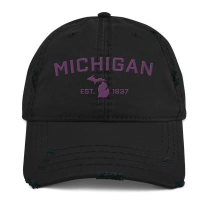 'Michigan EST. 1837' Distressed Dad Hat (Athletic Font) | Plum