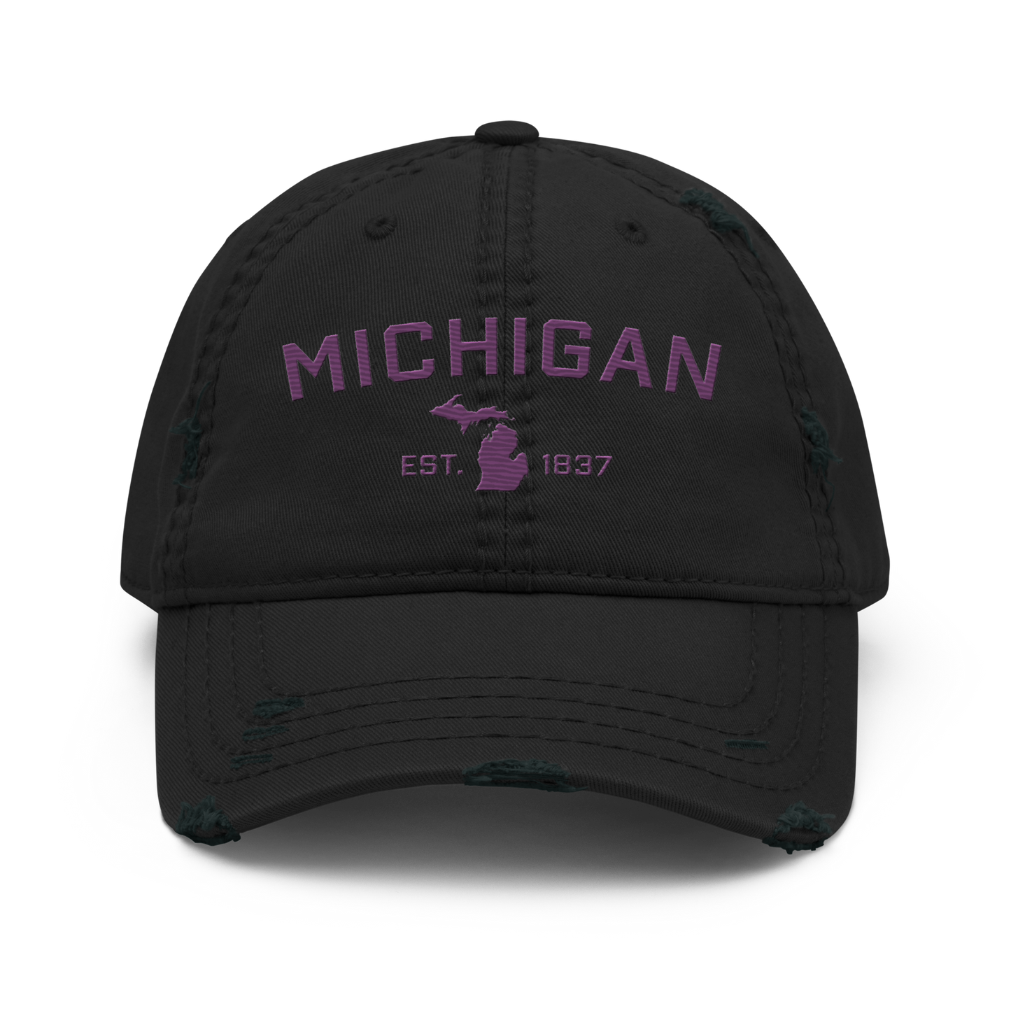 'Michigan EST. 1837' Distressed Dad Hat (Athletic Font) | Plum