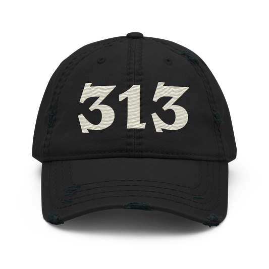 Detroit '313' Distressed Dad Hat (Angry Font) | Ivory White