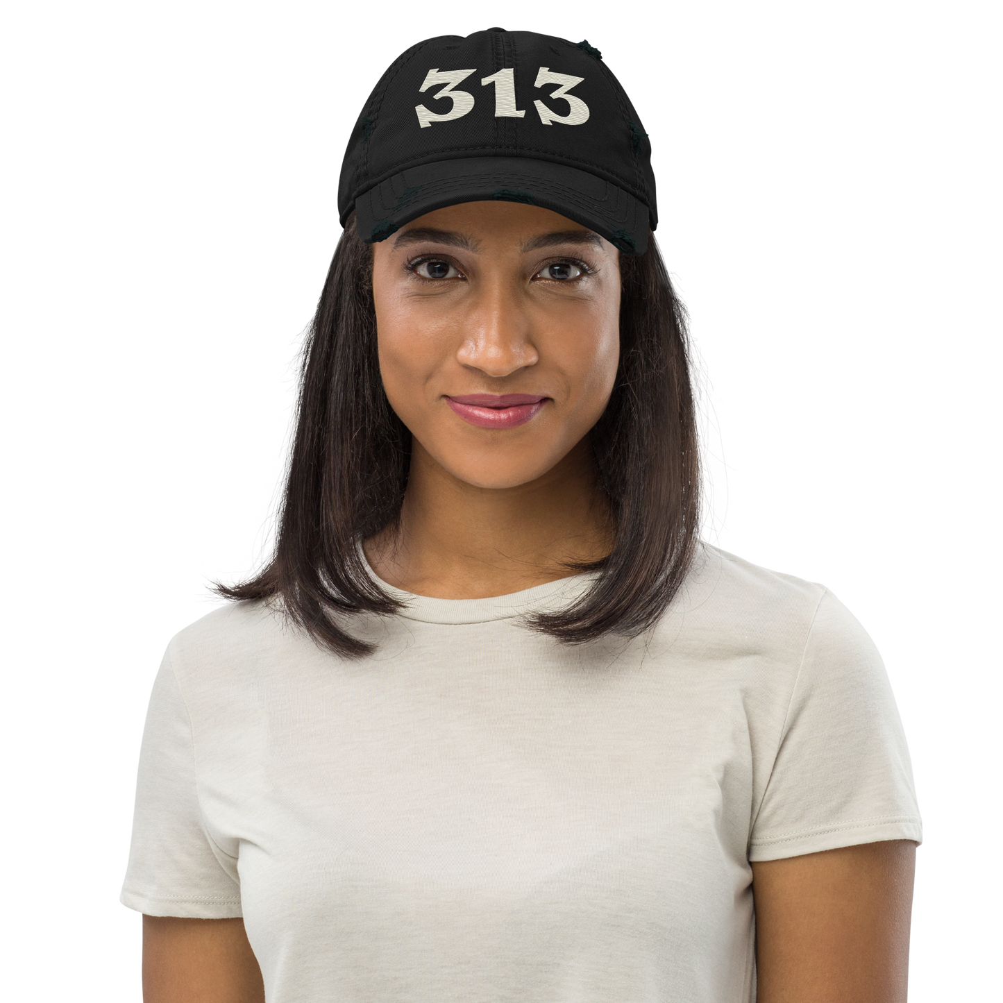 Detroit '313' Distressed Dad Hat (Angry Font) | Ivory White