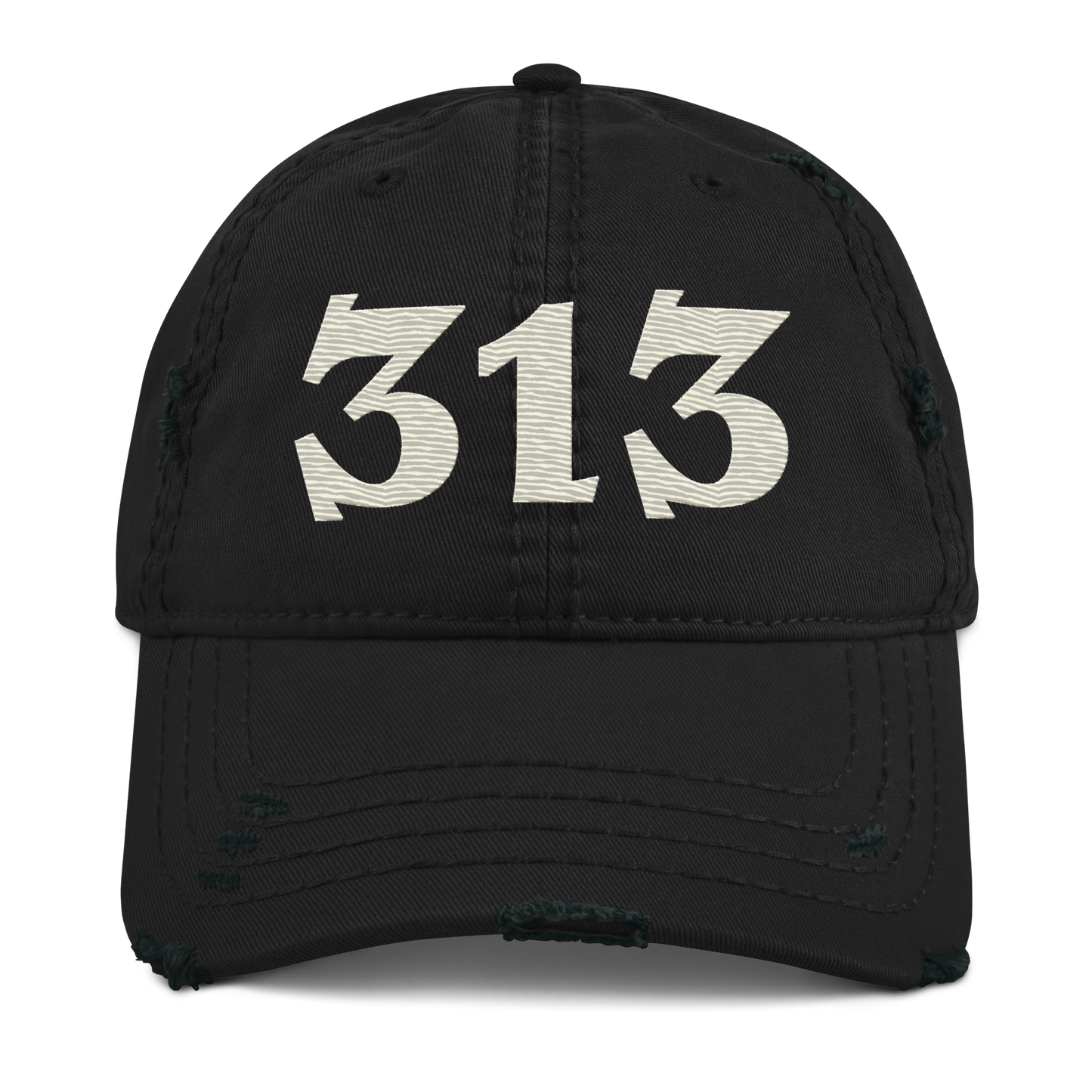 Detroit '313' Distressed Dad Hat (Angry Font) | Ivory White