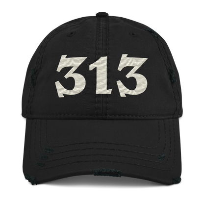 Detroit '313' Distressed Dad Hat (Angry Font) | Ivory White