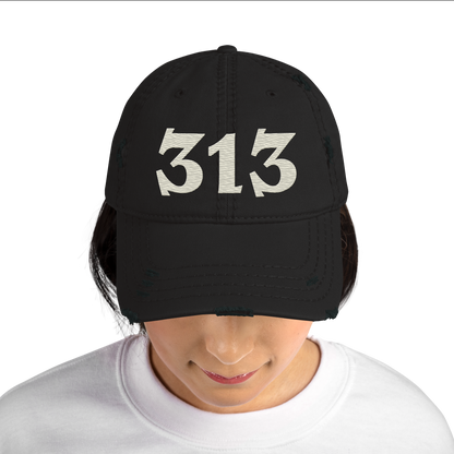 Detroit '313' Distressed Dad Hat (Angry Font) | Ivory White