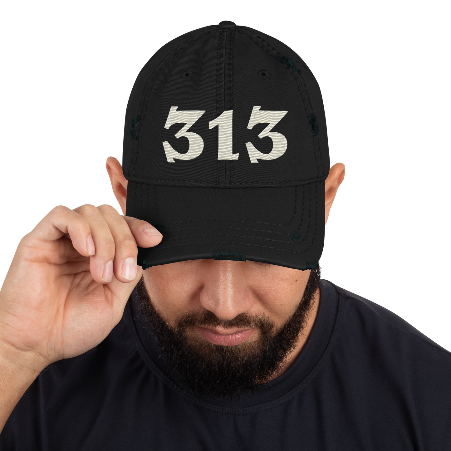 Detroit '313' Distressed Dad Hat (Angry Font) | Ivory White