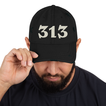 Detroit '313' Distressed Dad Hat (Angry Font) | Ivory White