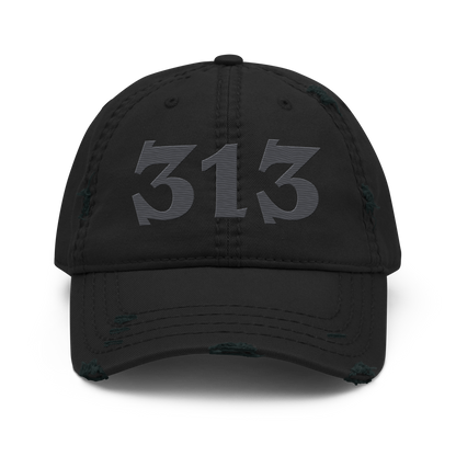 Detroit '313' Distressed Dad Hat (Angry Font) | Iron Ore Grey