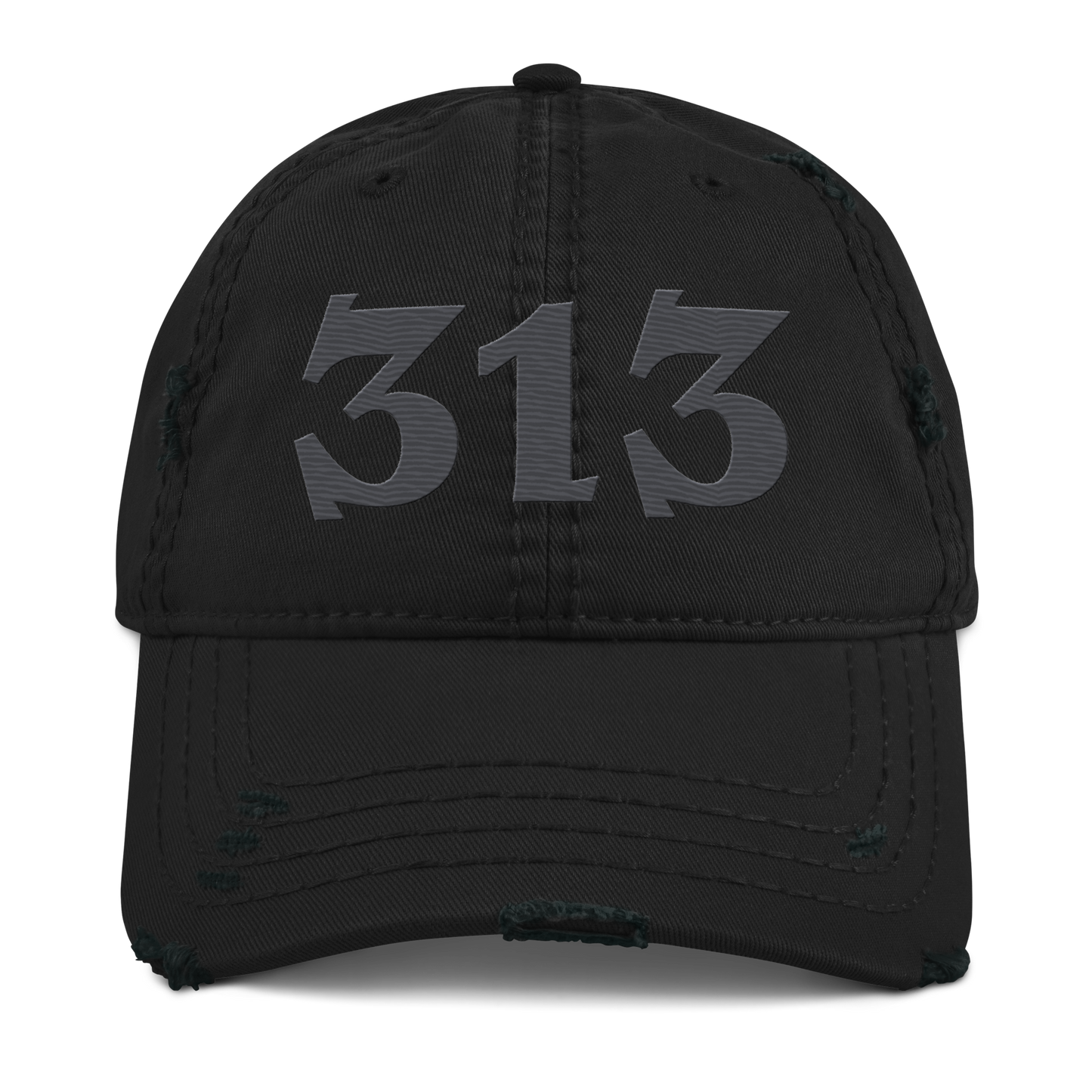 Detroit '313' Distressed Dad Hat (Angry Font) | Iron Ore Grey