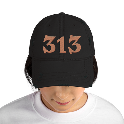 Detroit '313' Distressed Dad Hat (Angry Font) | Copper