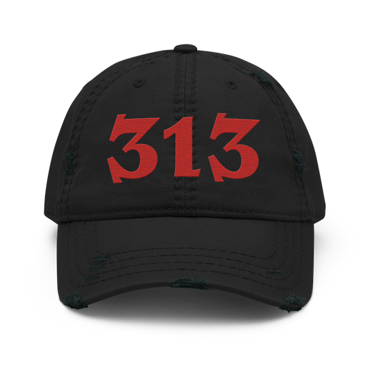 Detroit '313' Distressed Dad Hat (Angry Font) | Aliform Red