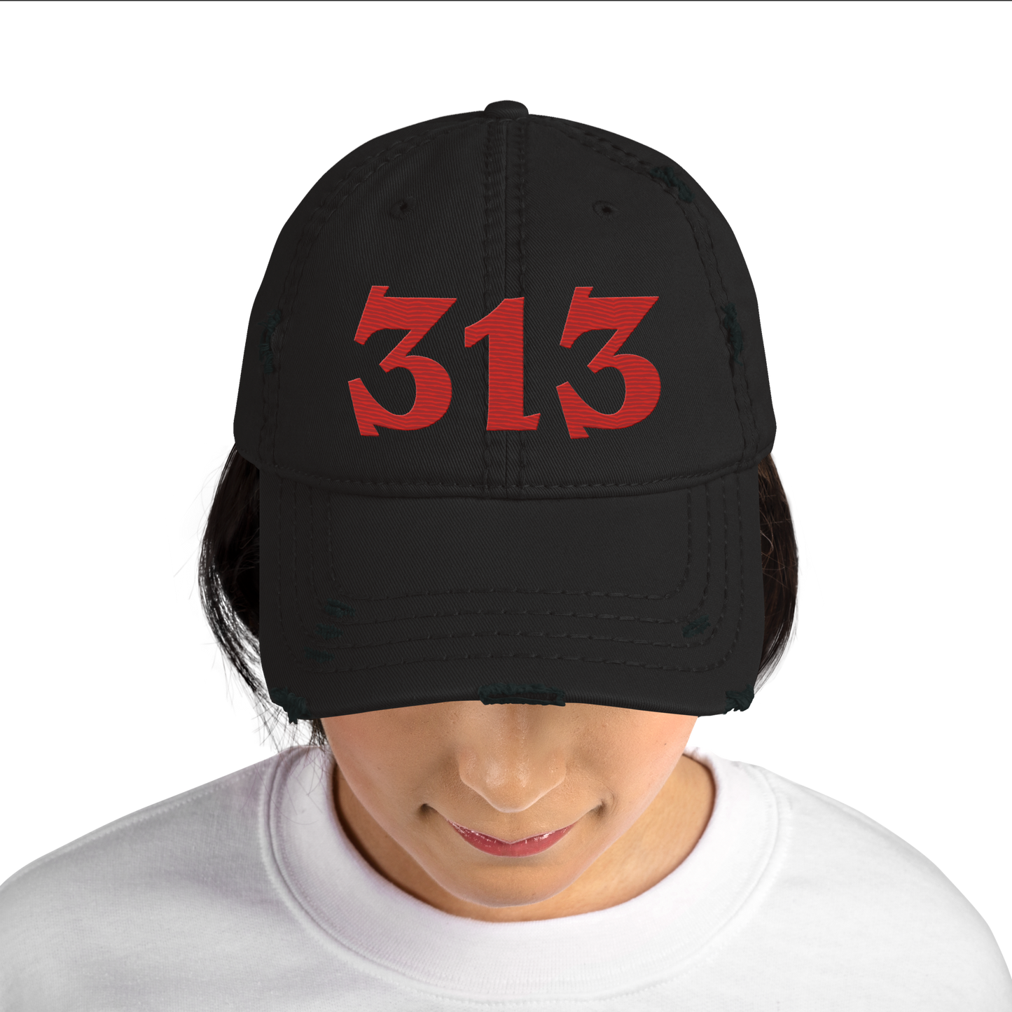 Detroit '313' Distressed Dad Hat (Angry Font) | Aliform Red