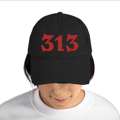 Detroit '313' Distressed Dad Hat (Angry Font) | Aliform Red