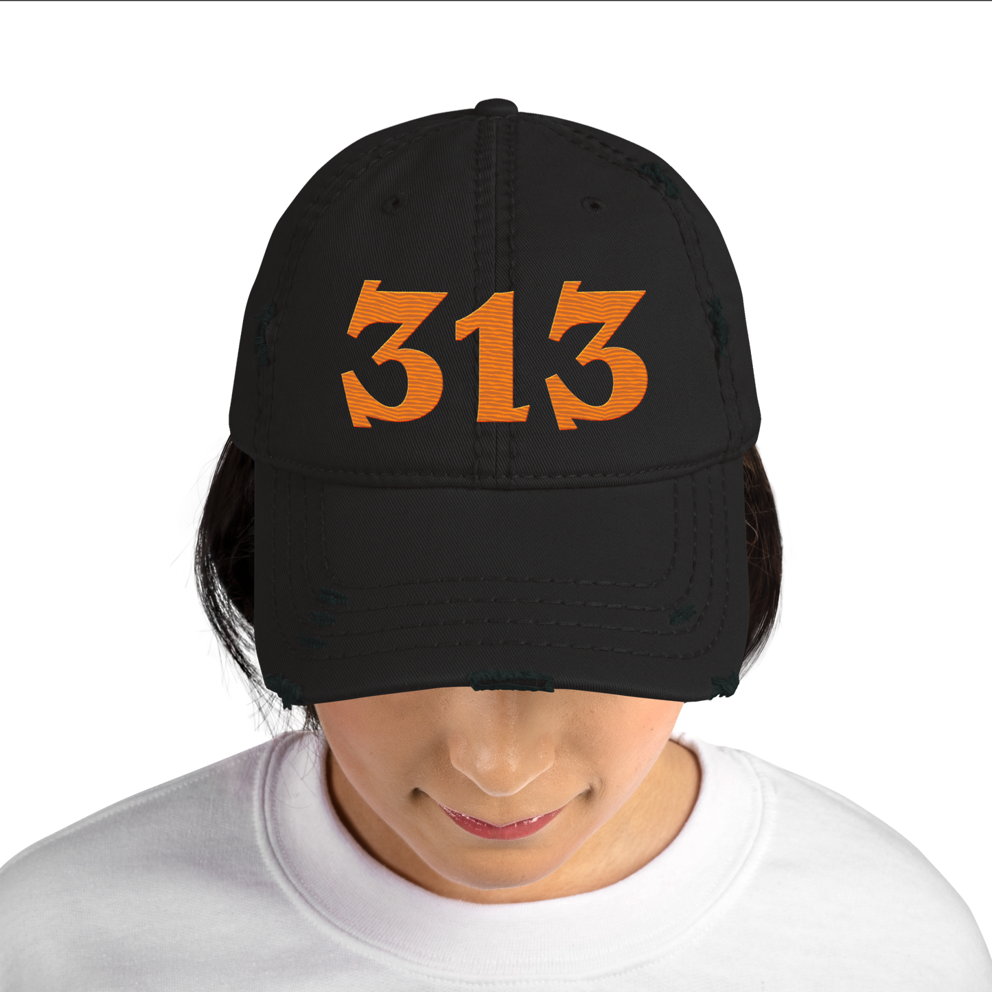 Detroit '313' Distressed Dad Hat (Angry Font) | Orange