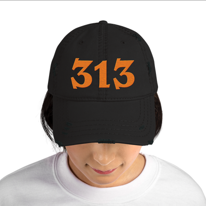 Detroit '313' Distressed Dad Hat (Angry Font) | Orange