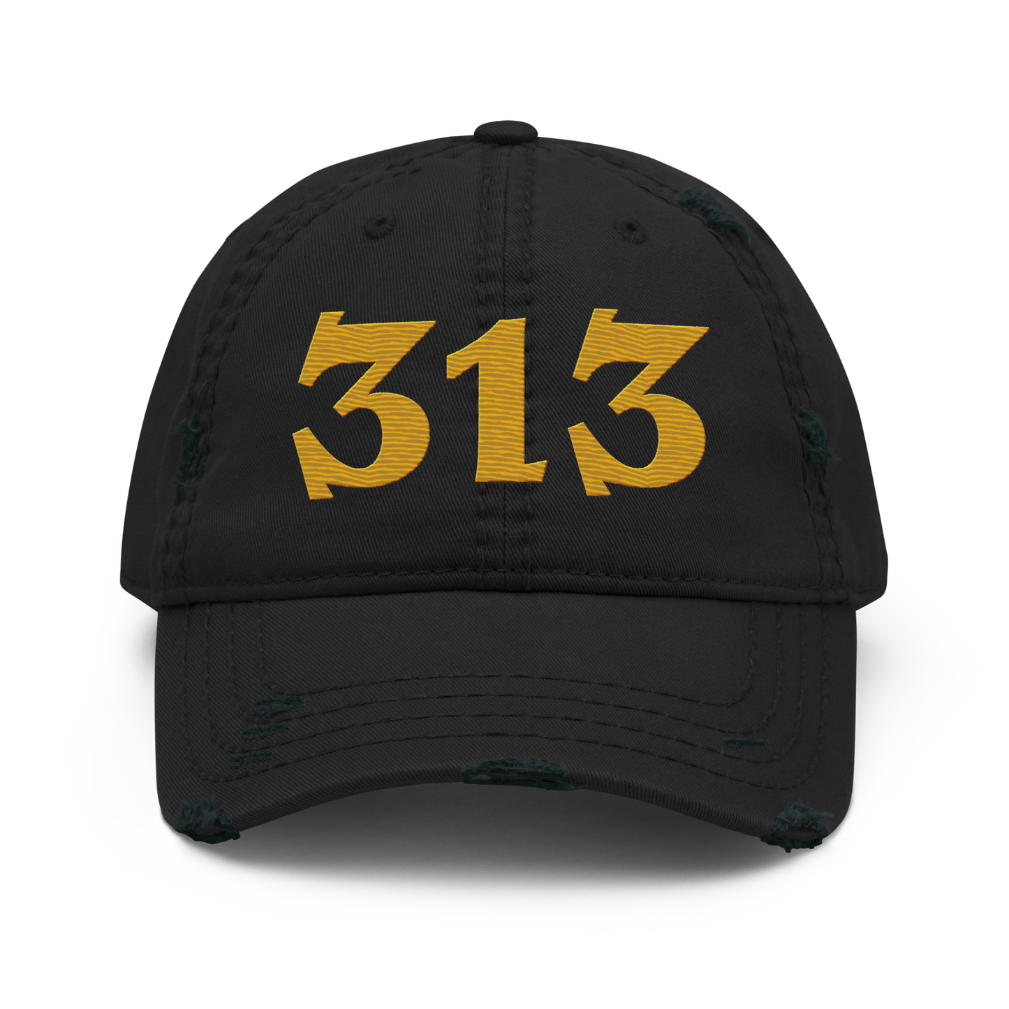 Detroit '313' Distressed Dad Hat (Angry Font) | Gold