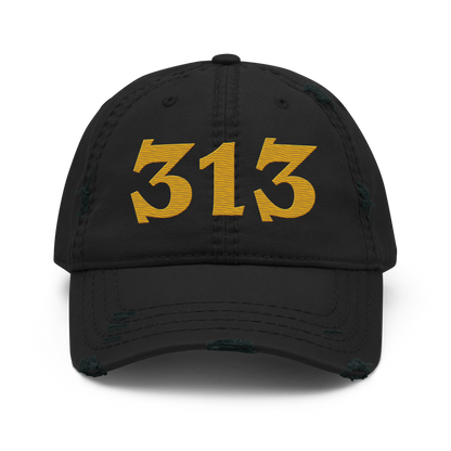 Detroit '313' Distressed Dad Hat (Angry Font) | Gold