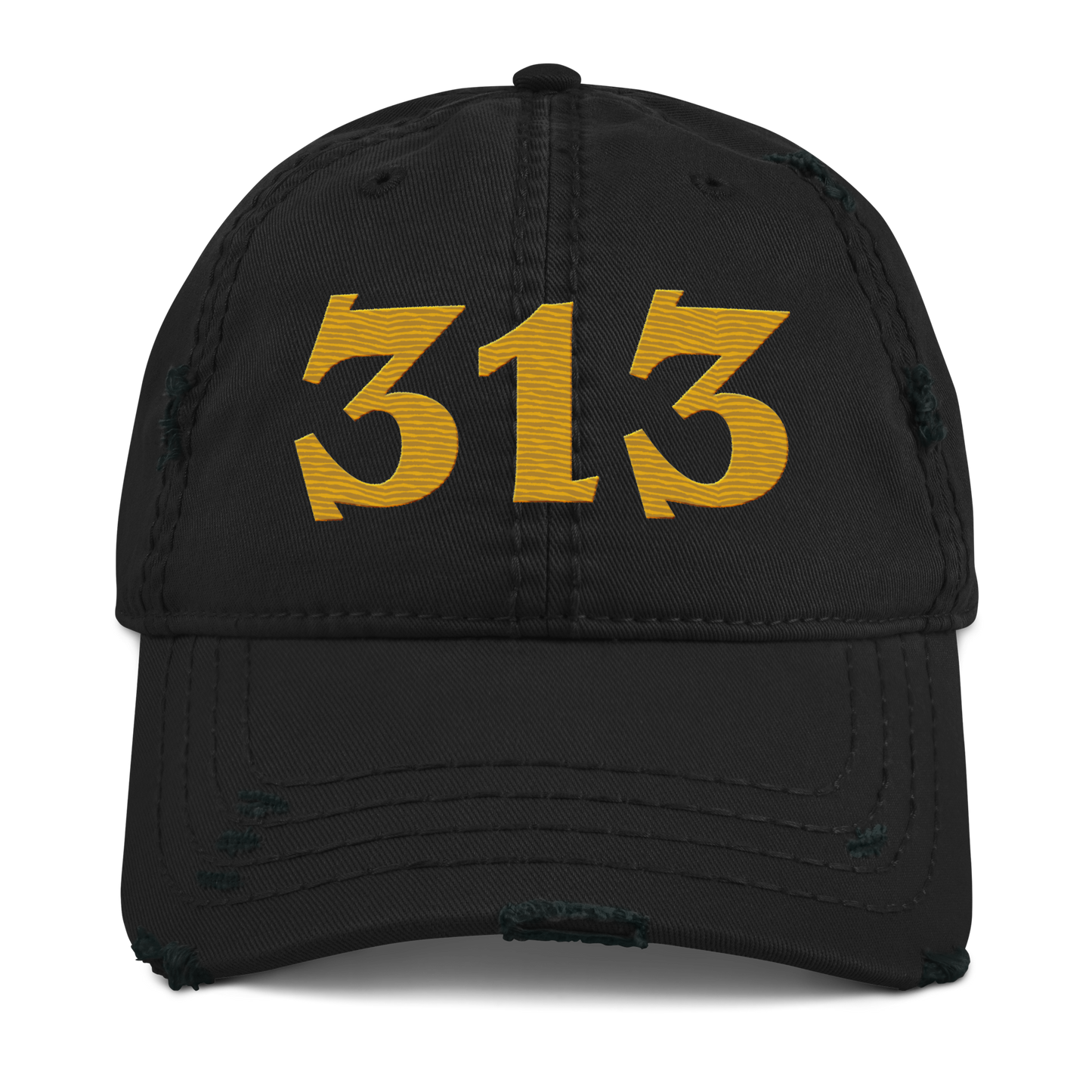 Detroit '313' Distressed Dad Hat (Angry Font) | Gold