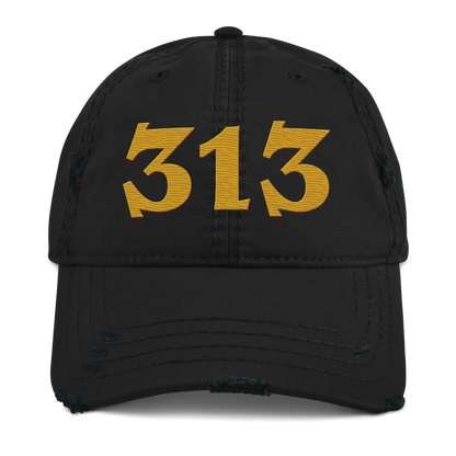 Detroit '313' Distressed Dad Hat (Angry Font) | Gold