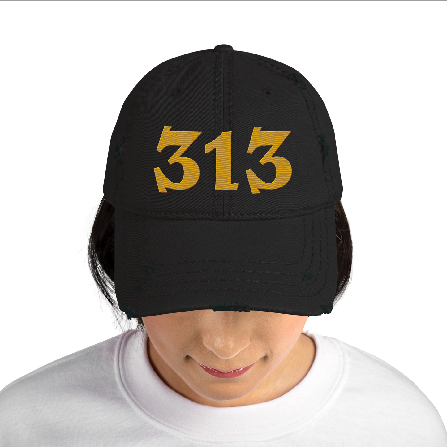 Detroit '313' Distressed Dad Hat (Angry Font) | Gold