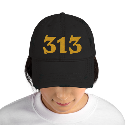 Detroit '313' Distressed Dad Hat (Angry Font) | Gold