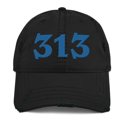 Detroit '313' Distressed Dad Hat (Angry Font) | Azure