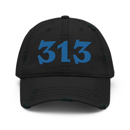 Detroit '313' Distressed Dad Hat (Angry Font) | Azure