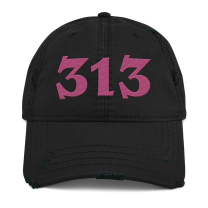 Detroit '313' Distressed Dad Hat (Angry Font) | Apple Blossom Pink