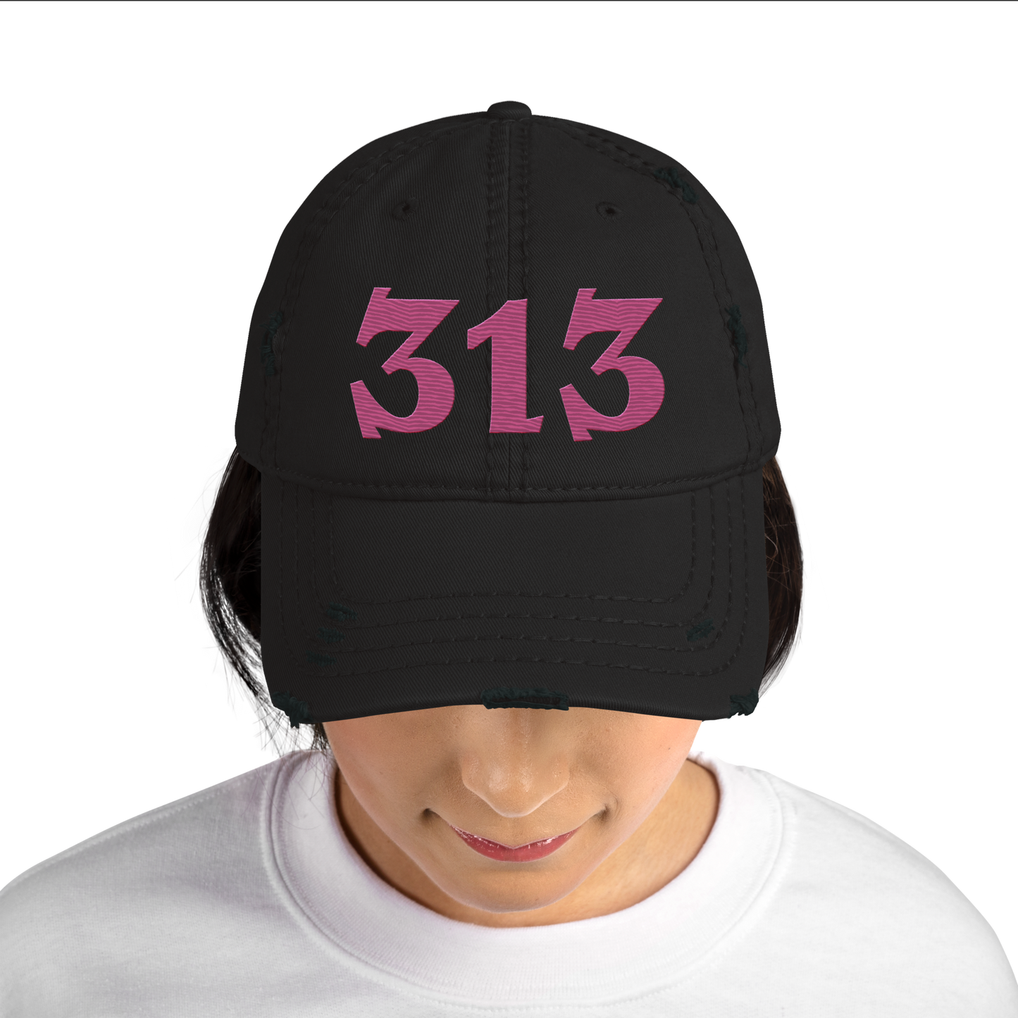 Detroit '313' Distressed Dad Hat (Angry Font) | Apple Blossom Pink