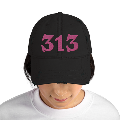 Detroit '313' Distressed Dad Hat (Angry Font) | Apple Blossom Pink