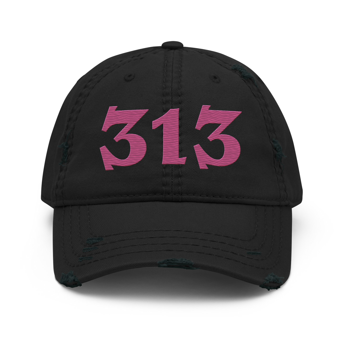 Detroit '313' Distressed Dad Hat (Angry Font) | Apple Blossom Pink