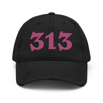 Detroit '313' Distressed Dad Hat (Angry Font) | Apple Blossom Pink