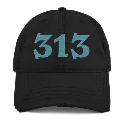 Detroit '313' Distressed Dad Hat (Angry Font) | Huron Blue