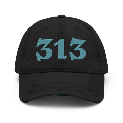 Detroit '313' Distressed Dad Hat (Angry Font) | Huron Blue