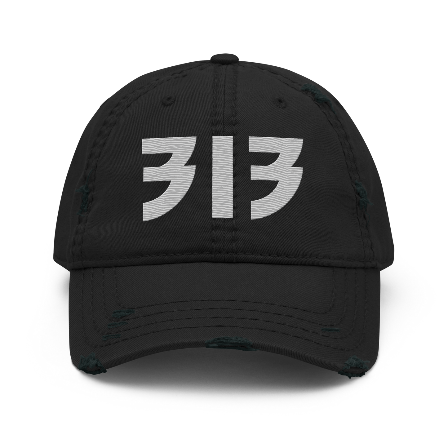 Detroit '313' Distressed Dad Hat (Glam Font) | Platinum