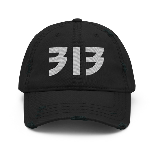 Detroit '313' Distressed Dad Hat (Glam Font) | Platinum