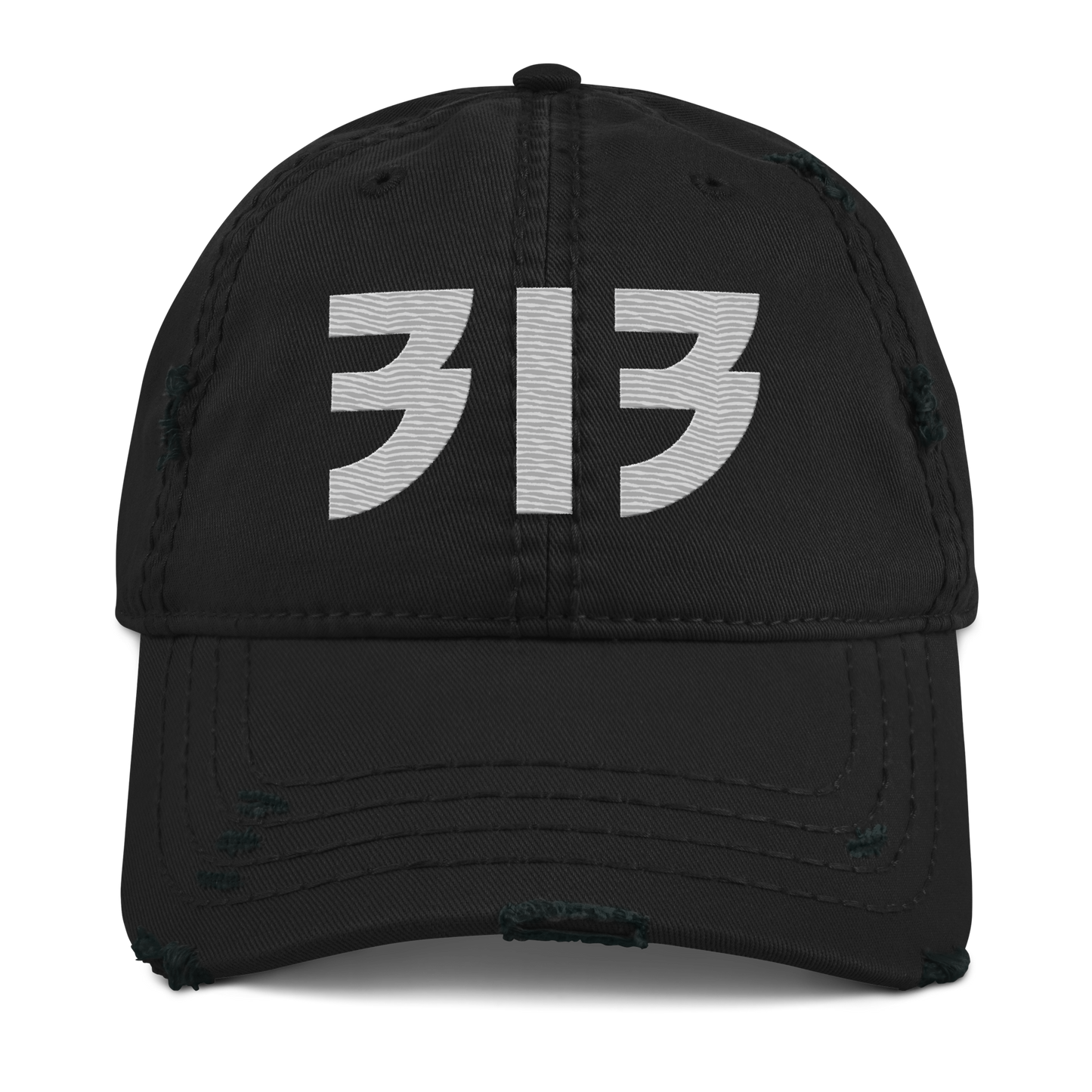 Detroit '313' Distressed Dad Hat (Glam Font) | Platinum