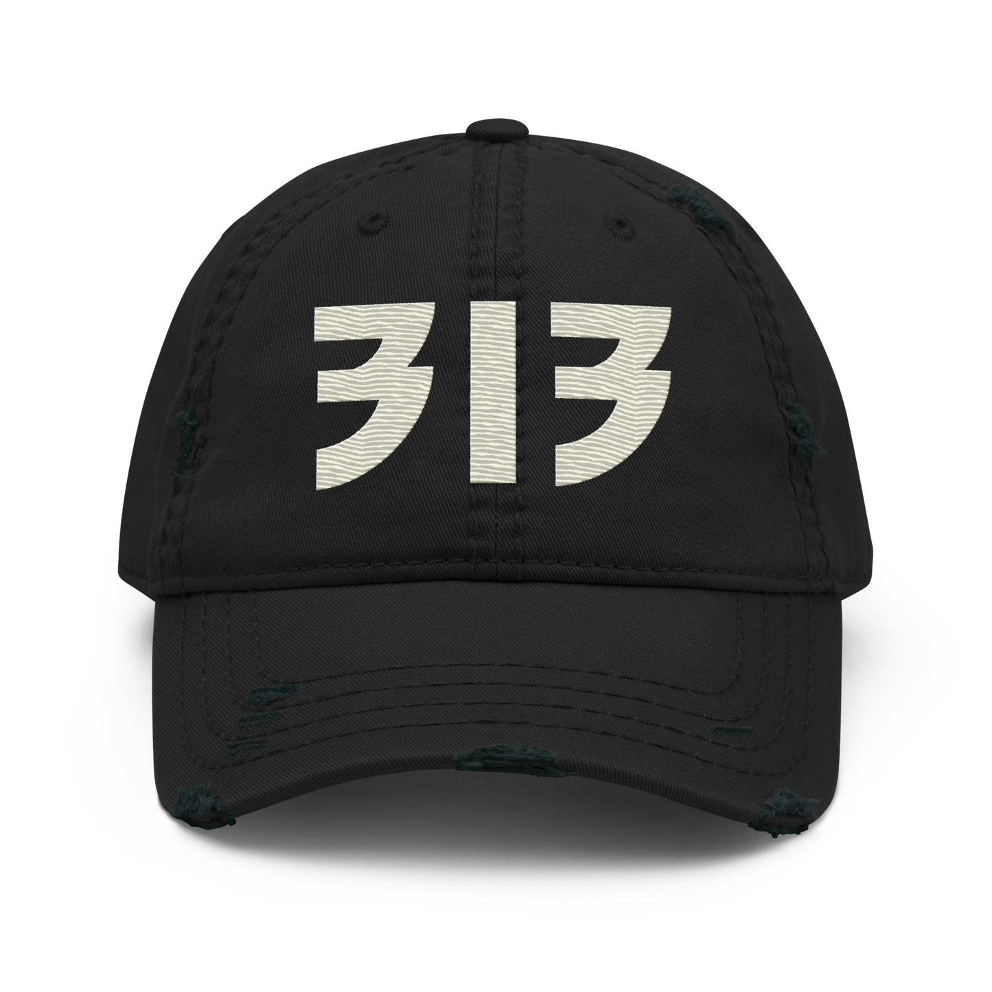 Detroit '313' Distressed Dad Hat (Glam Font) | Ivory White