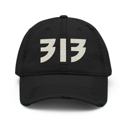 Detroit '313' Distressed Dad Hat (Glam Font) | Ivory White