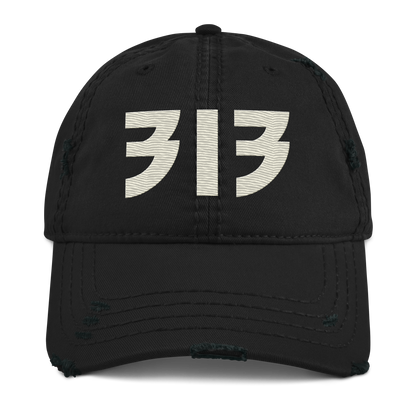 Detroit '313' Distressed Dad Hat (Glam Font) | Ivory White