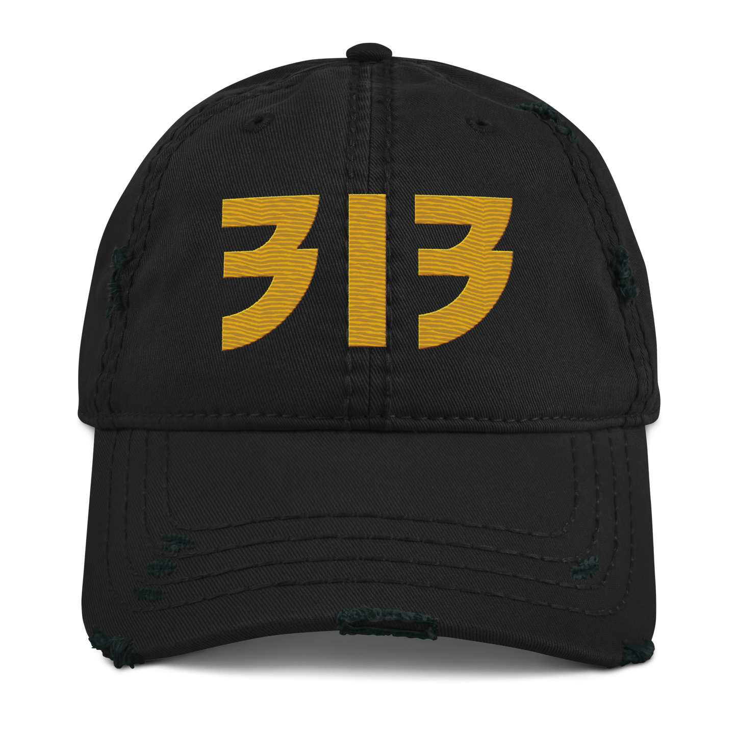 Detroit '313' Distressed Dad Hat (Glam Font) | Gold